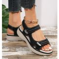 New Brand Hook Loop Sandals Women Summer Leather Light Leisure Wedge Platform Shoes Blue Girls Outside Anti-slide Apricot 42.