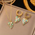 Stainless Steel Love Heart Pendant Necklace Earrings For Women Girl Waterproof Vintage Gold Color Jewelry Set Gift Party New. 