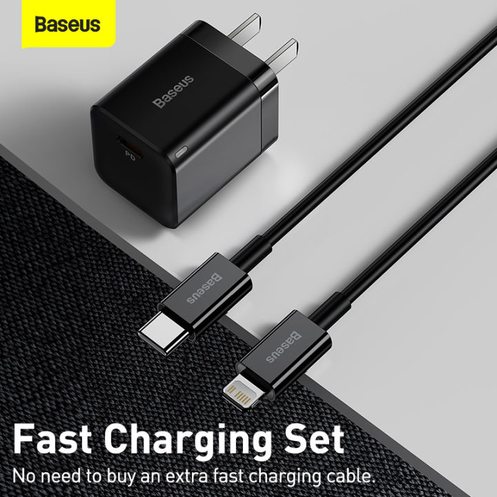 Baseus PD 20W Charger For Iphone 11 12 13 Series Super Si Pro Quick Charger 1C With Type-C to iPhone cable Black