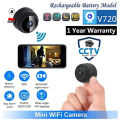 Mini CCTV Camera A9 Full HD WiFi 1080P 4K Wireless Support Night Vision 140 Degree Wide Angle Lens Motion Detection Audio Video Recording Mobile App Remote Monitoring Perfect For Indoor Outdoor Home Security Black Color.