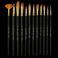 New 12-Piece Black Nylon Artist Brush Set for Watercolor, Acrylic, and Oil Painting - High-Quality Painting Tools.