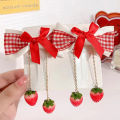 2Pcs Bow Cherry Tassel Girls Hair Clip Korean Bowknot Strawberry Hairpins Side Bangs Clip Children Barrettes Headdress. 