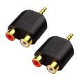2 Pieces Gold Plated 3.5mm Stereo to 2-RCA Male to Female Adapter,Audio Splitter Adapter, Dual RCA Jack Adapter. 