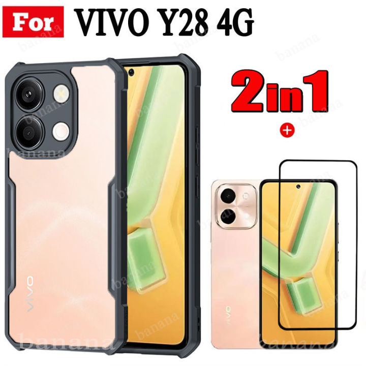 Vivo Y28 4G Acrylic Phone Case for Vivo Y 28 5G Tempered Glass and Vivo Y38 Y18 Y03 Ceramic Tempered Glass