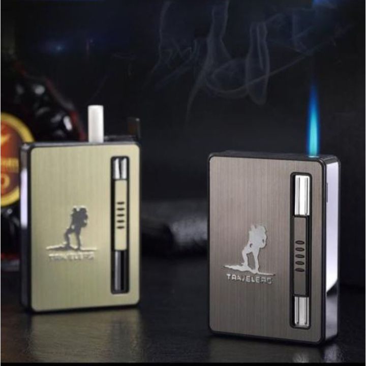Cigarette Box With Jet Lighter 10 Pc Cigarette Launch Injection Holder Case Lighter