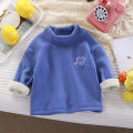Children's fleece thickened base shirt, autumn and winter clothes, baby half-high neck, inner layer, boys and girls warm embroidered bear sweatshirt.