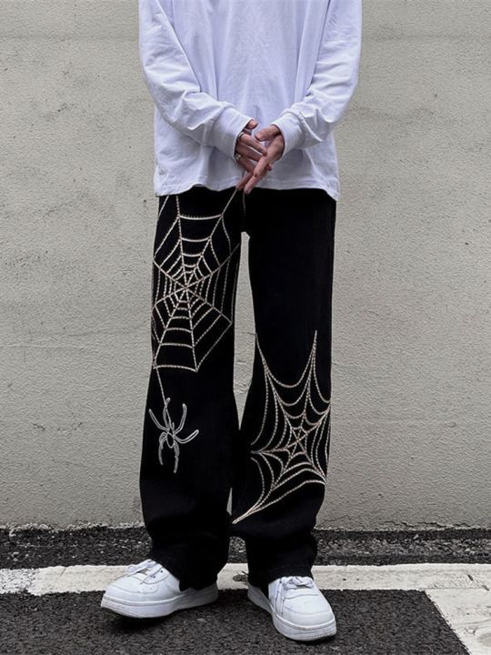 Grunge%20Punk%20spider%20web%20print%20Black%20Women's%20pants%20goth%20Streetwear%20Oversize%20Wide%20Leg%20Trousers%2090s%20Vintage%20y2k%20clothes%20cargo%20Pants%20-%20Image%205