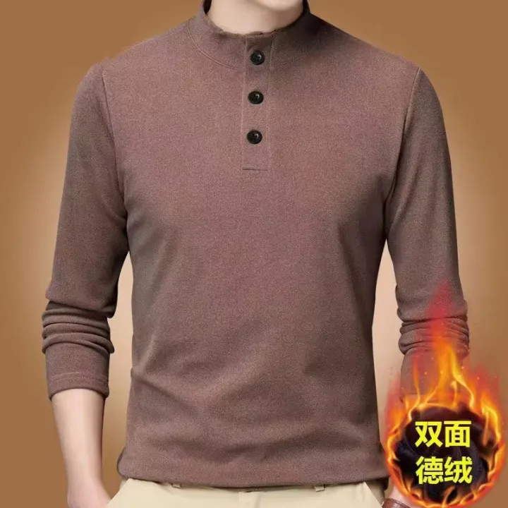 Double-sided%20velvet%20stand%20collar%20padded%20long%20sleeve%20t-shirt%20men's%20solid%20color%20autumn%20and%20winter%20thermal%20base%20layer%20top%20korean%20autumn%20coat%20-%20Image%203