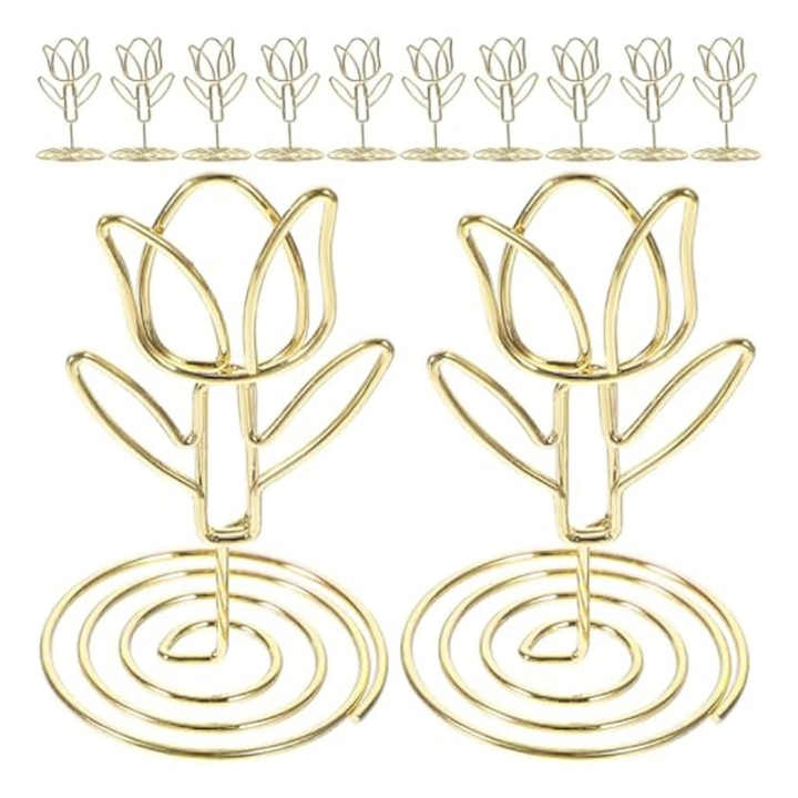 10Pcs Tulip Note Holder Metal Place Card Holder Mini Photo Holder Flower Pick Clips Place Card Stand Menu Memo Clips