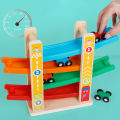 TOP BRIGHT Wooden Car Ramp Toys 1 2 3 Year Old Boy Gifts, Montessori Toys for Toddlers - Toddler Race Track Car with 4 Cars, 4 Ramps, Parking Lot. 