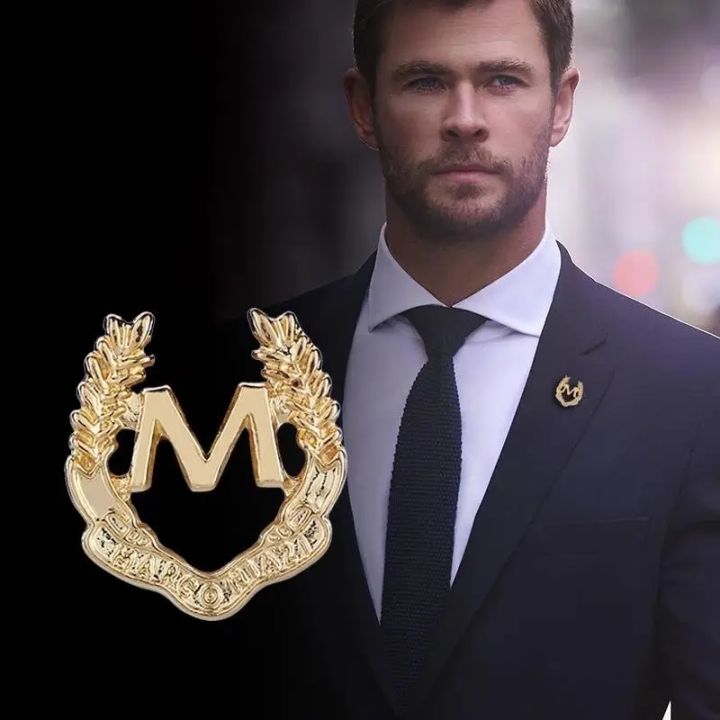 1PC Letter M Men Suit Collar Pin Brooch Fashion Accessory Men Women Shirt Pin