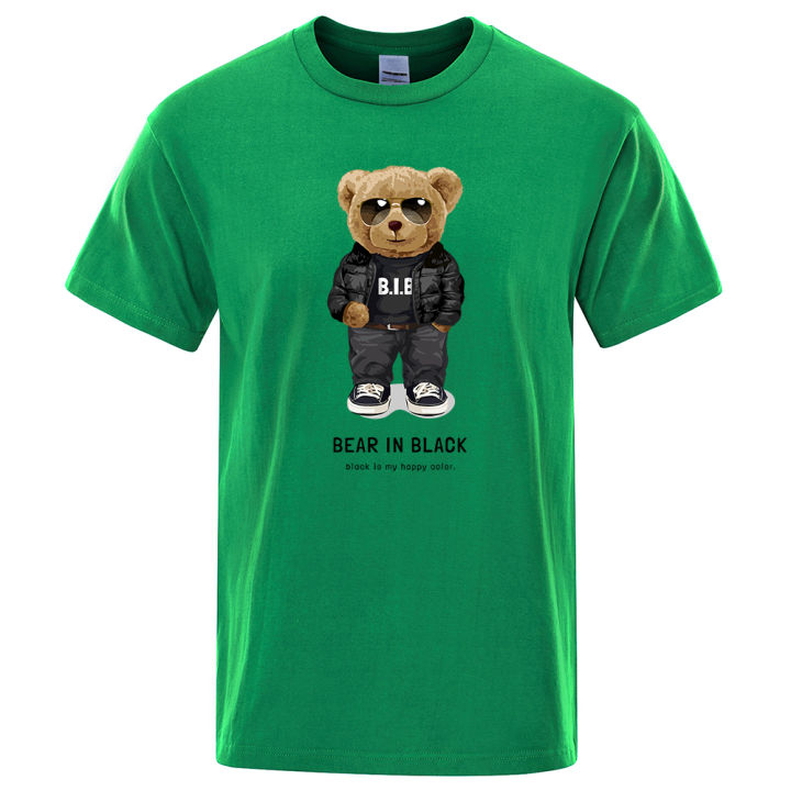 Teddy Bear In Black That Is My Happy Color Clothing Men High Quality T-Shirt Summer Cotton T-Shirts Hop Street Loose Tops
