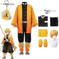 Anime Demon Slayer Kimetsu no Yaiba Agatsuma Zenitsu Cosplay Costume Women Kimono Uniform Halloween Christmas Party Clothes.
