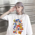 2021 Harajuku Korean Girl Eating Snacks CartoonsT Shirts Tees Shirt Tops Cotton Green Short-Sleeved Aesthetic Casual T Shirt.