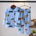 New Kids Boys Girls Autumn Winter Soft Flannel Pajamas Sets Cartoon Long Sleeve Lapel Tops with Pants Pyjamas Sleepwear Clothing. 