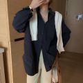 Hong Kong Style Mid-Length White Shirt Coat Early Autumn Top Women's New Design Sense Niche Korean Long Sleeve Shirt.
