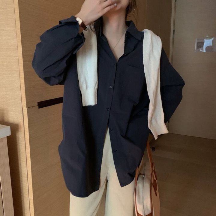 Hong%20Kong%20Style%20Mid-Length%20White%20Shirt%20Coat%20Early%20Autumn%20Top%20Women's%20New%20Design%20Sense%20Niche%20Korean%20Long%20Sleeve%20Shirt%20-%20Image%203