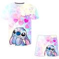 New Girls Stitch Clothing Set Summer Short Sleeve T Shirts + Short Trousers Clothes 2Pcs Outfits Stich Unisex Girls Clothes Suit. 