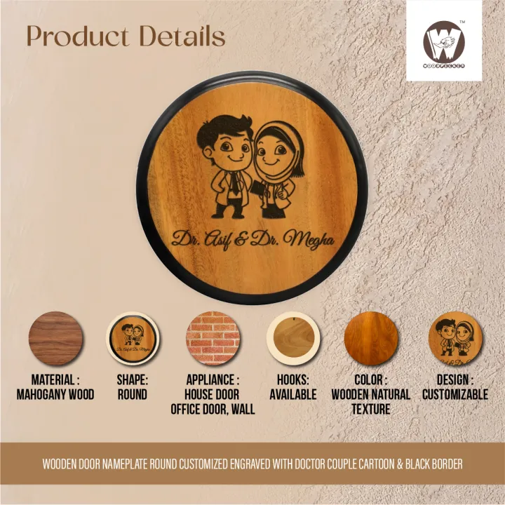Wooden%20Door%20nameplate%208x8/10x10/12x12%20inch%20round%20customized%20engraved%20with%20Doctor%20couple%20cartoon%20%20&%20black%20border%20-%20Image%202