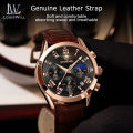 LouisWill Men's Casual Fashion Quartz Watches Leather Strap 3ATM Waterproof - Business Wristwatches. 