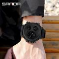 SANDA-LED Sports Digital Watches for Men, Waterproof Electronic Wristwatch, Three Displays, Quartz Watch, Alarm Clock, 3002, 50m.