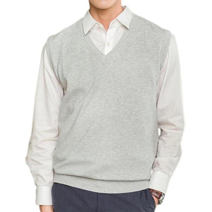Men Knitted Vest Sleeveless Loose Warm Sweater Vest Men Solid Color V-neck Pullover Waistcoat Sweater Vest Top ropa hombre