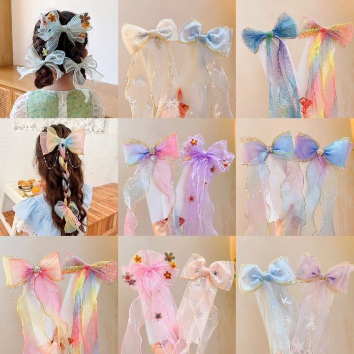 2pcs Bow Ribbon Hair Clip Pony tail Hair Pin Cute Hair Accessories for Kids Girl