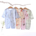 Baby ultra-thin breathable summer long-sleeved printed jumpsuit combed cotton bamboo fiber baby sweatshirt air-conditioned clothing. 