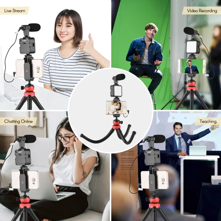Jumpflash%20KIT-04LM%20Vlogging%20Kit%20Smartphone%20Video%20Rig%20Kit%20Includes%201%20LED%20Light%201%20Tripod%201%20Microphone%201%20Phone%20Holder%201%20Re-mote%20Control%20for%20Photography%20Recording%20-%20Image%205