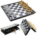 Chess Game Silver Gold Pieces Folding Magnetic Foldable Board Contemporary Set Fun Family Board Games Gifts. 