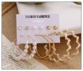 Fashionable Trendy 6 Pairs = 12 Pcs Pearl Stud Earrings for Girls Simple Stylish - Trendy Big Hoop Earrings for Women New Collection Simple Top - Kaner Dul for Girls. 