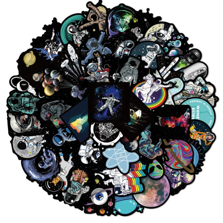 50PCS Pack Outer Space Astronaut Graffiti Sticker For Kids DIY Material ...