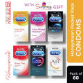 Durex Winter Honeymoon Combo Pack With SurpriseGift - Dots,Ribbed,Extra Time,Thin, Mutual Climax,Air - 60Unit.