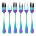 Stainless Steel Table Forks Set, 6Pcs Rainbow Color Stainless Steel Tableware Cutlery Dinnerware Set Dishwasher Safe, Fork(20cm/7.87 inch).