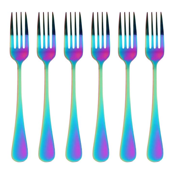 Stainless Steel Table Forks Set, 6Pcs Rainbow Color Stainless Steel Tableware Cutlery Dinnerware Set Dishwasher Safe, Fork(20cm/7.87 inch)