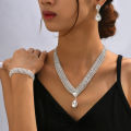 Wedding Jewelry Set High Gloss Full Imitation Jewel Bracelet Earrings Necklace Set.