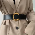 Punk Vintage Big Buckle Belts For Women New Design Black Waistbands Dress Lady Fashion Brown Wide PU Leather Waist Strap Coat. 