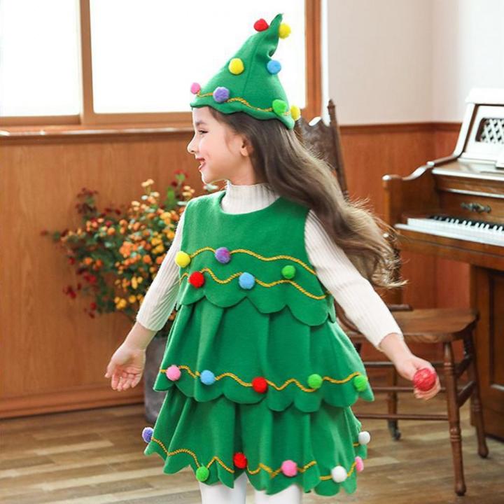 New Year Kids Santa Tree Toddler Baby Green Xmas Clothes Party Green Dress Set For Children Christmas Costume Christmas Tree Set