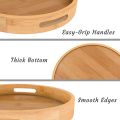 NAMUNY Round Serving Tray with Handles - Wooden Bamboo Circle Tray for Coffee Table, Food, Ottoman 11.81 Inch X 1.57 Inch.