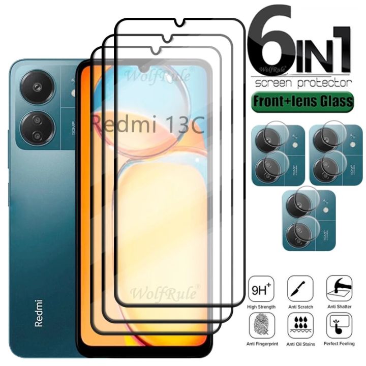6-in-1 For Redmi 13C Glass Redmi 13C Tempered Glass HD 9H Full Cover Glue Screen Protector Xiaomi Redmi 13C 12C 10C Lens Glass