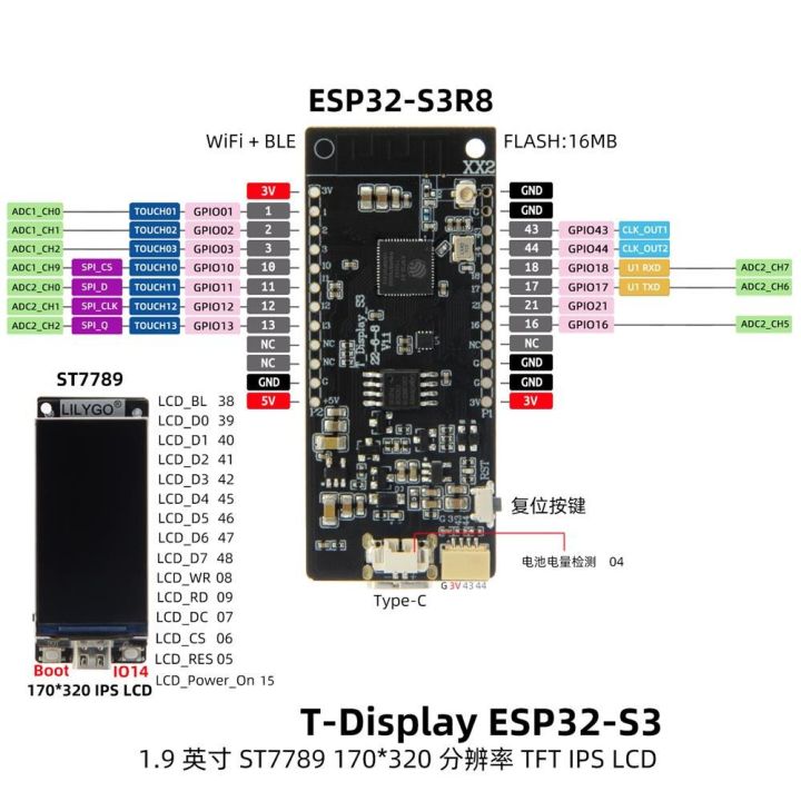 T-Display-S3%20ESP32%20S3%20with%201.9%20inch%20ST7789%20LCD%20Display%20Development%20Board%20Bluetooth5.0%20Wireless%20Module%20170*320%20Resolution%20-%20Image%207