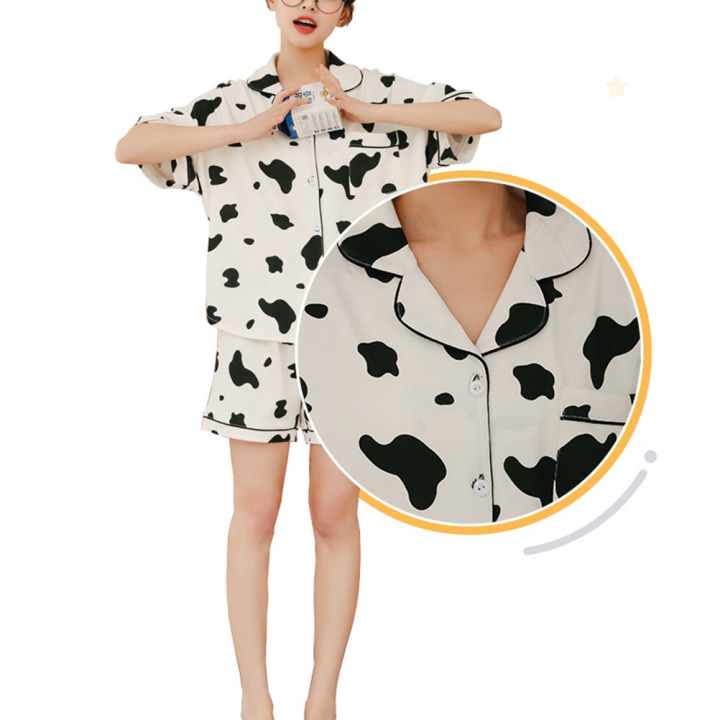 Pants%20Summer%20Women's%20Cotton%20Pajamas%20Women's%20Pajamas%20Set%20Two%20Piece%20Cow%20Print%20Short%20Sleeve%20Pajamas%20Loungewear%20Button%20Tops%20Short%20-%20Image%205