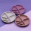 Silicone Baby Tableware with Suction Cup Toddler Plate and Portable Fork Spoon Kids Food Bowl Set D. 