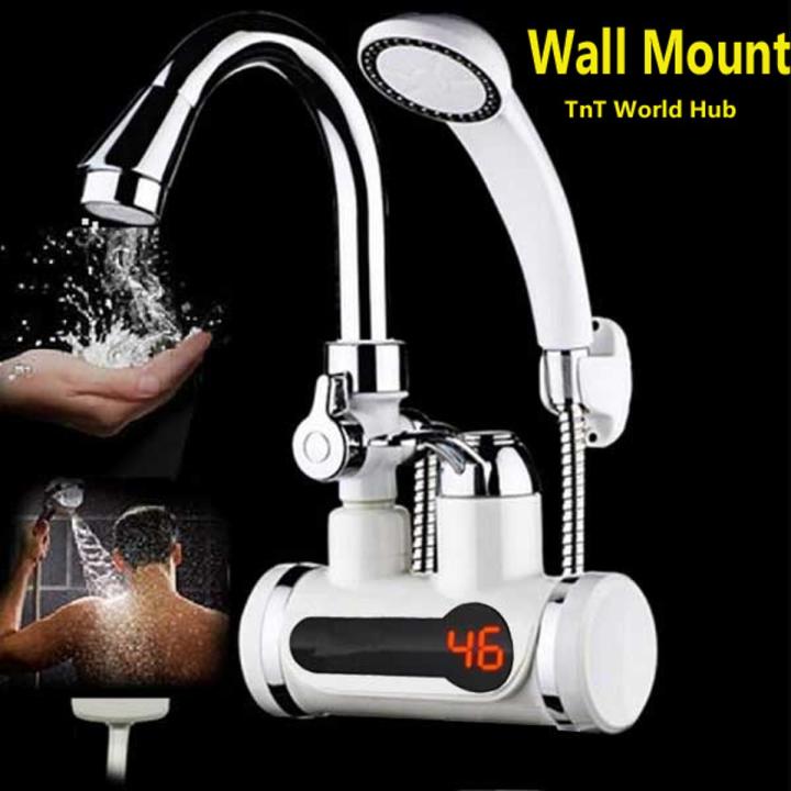 Electric Instant Hot Water Tap With Hand Shower, Digital Display Tankless  Electric Faucet, Digital Bathroom Heater (Wall Mount)
