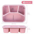 4 Packs Meal Prep Lunch Containers with 4 Compartments, Reusable Bento Box for Kids/Toddler/Adults, Stackable Pink. 