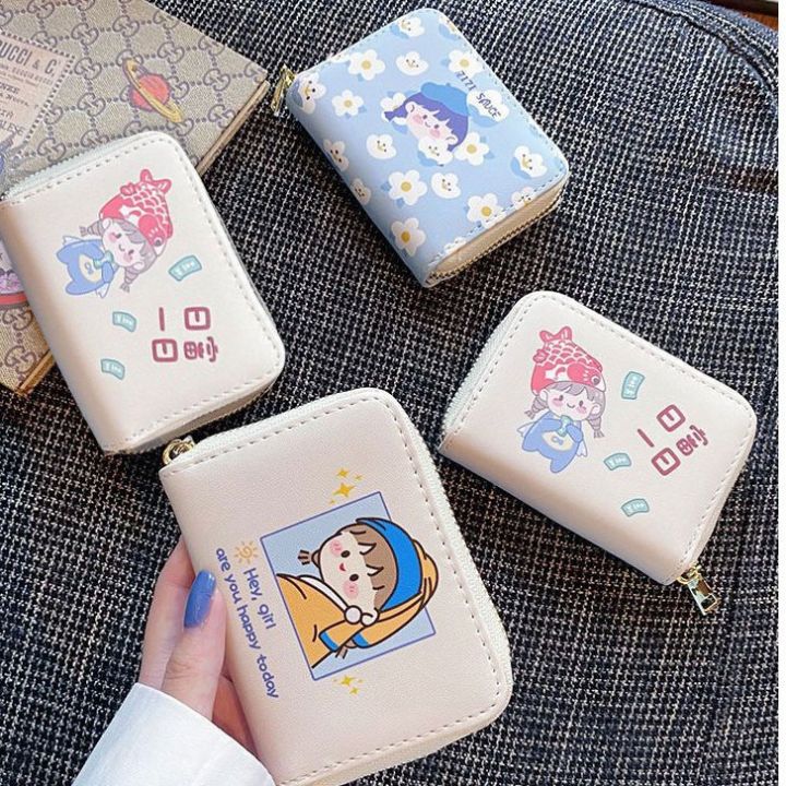 Women's Cartoon Cute Japanese Girl Heart Small Coin Purse Short ID Card Package All-In-One Bag