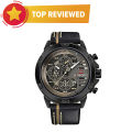 Naviforce NF9110 - Black Leather Wrist Watch for Men.