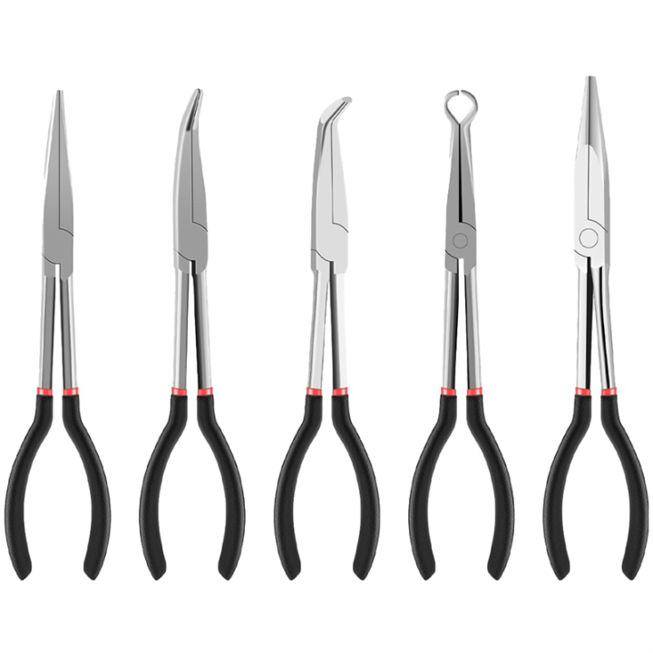 Extended Handle Needle-Nose Pliers 5-Piece Set Replacement Accessories Elbow O-Shaped Pliers 25/45/90 Degree Bent-Nose Pliers Hand Tools