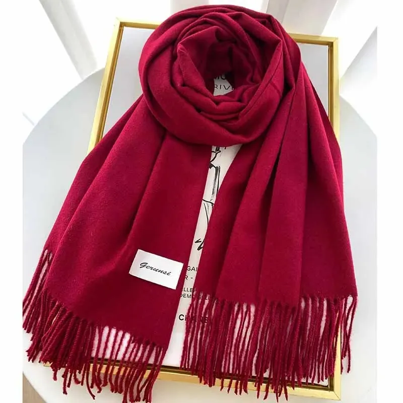 Thick 290g Solid Color Hijabs Cashmere Like Scarf Women Winter