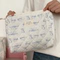 Heart Quilted Women's Cosmetic Bag Cotton Padded Floral Makeup Bag Checkered Lightweight Travel Organizer Toiletry Storage Pouch.